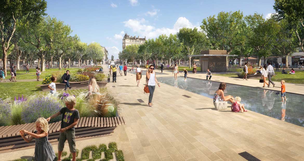 Béziers Place Jean Jaurès 3D render project water feature channel