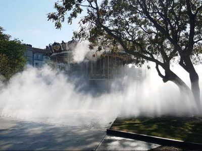 beziers jean jaures diluvial water feature fontaine fog brume fontaine