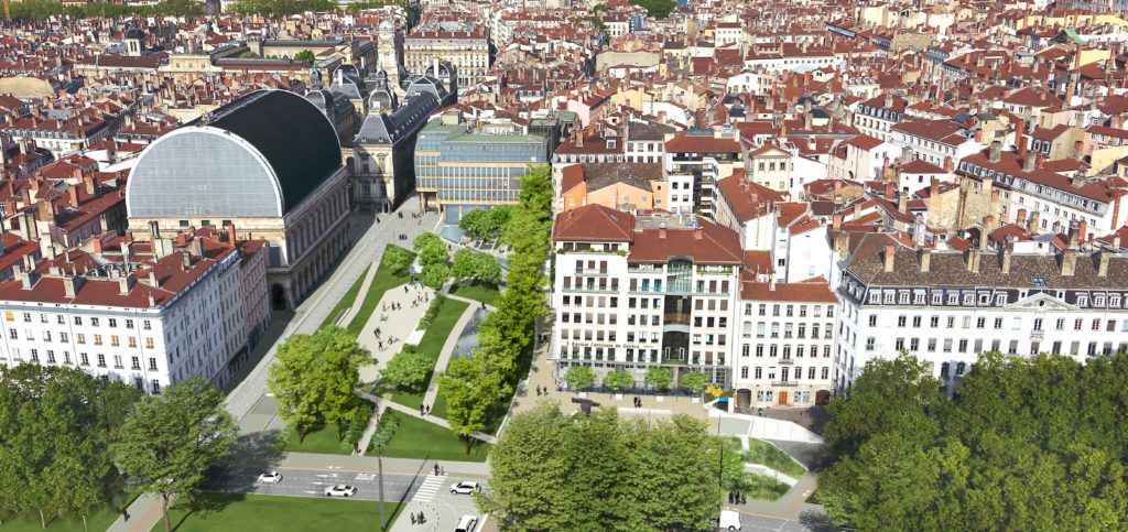 Perspective du projet de réaménagement des places Pradel et Louis Tolosan à Lyon