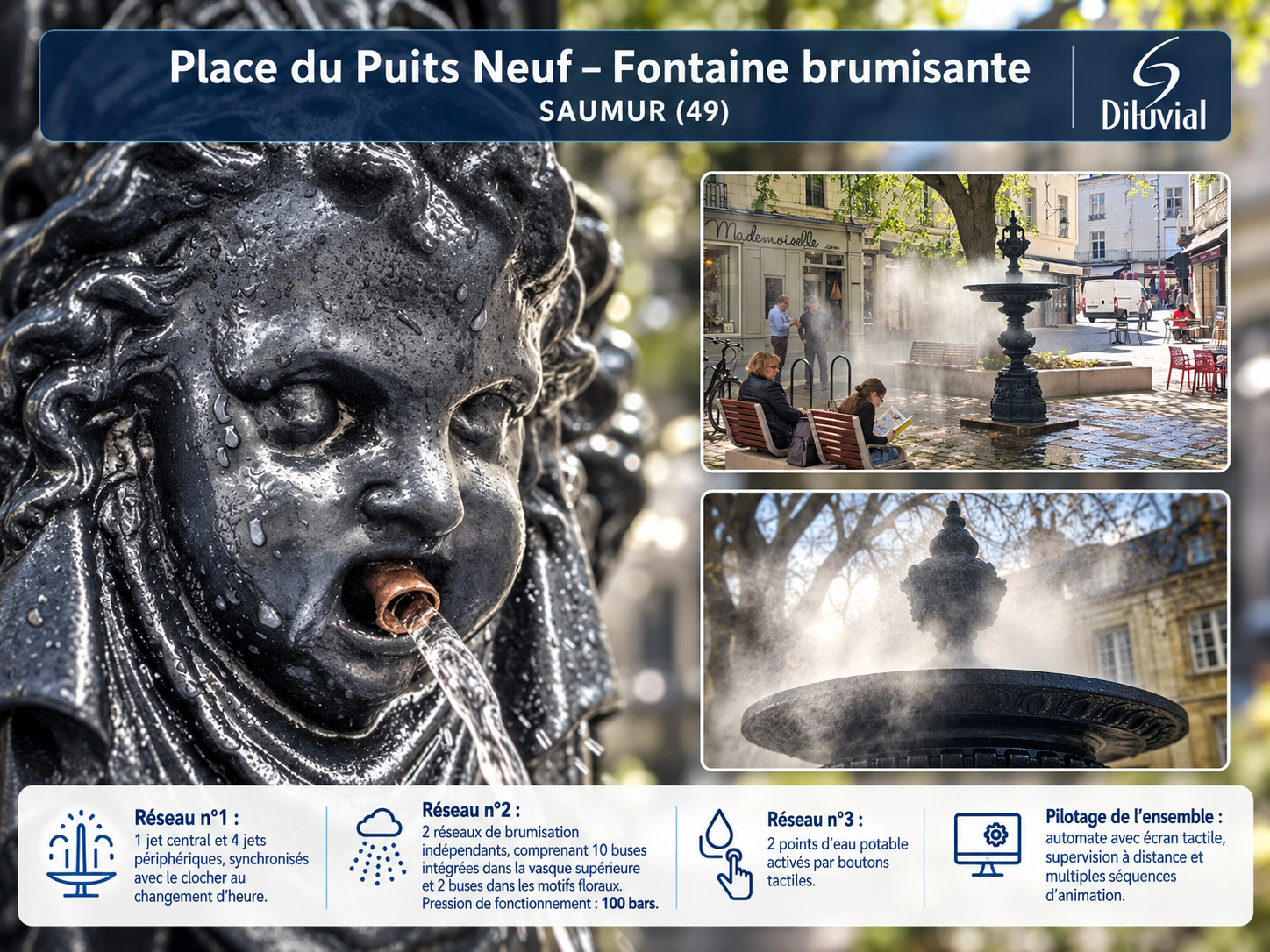 Place du Puits Neuf, fontaine brumisante SAUMUR (49)