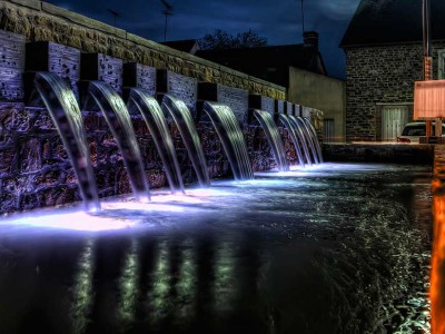 acigne rennes fontaine ornementale mairie diluvial nuit fountain chute eau