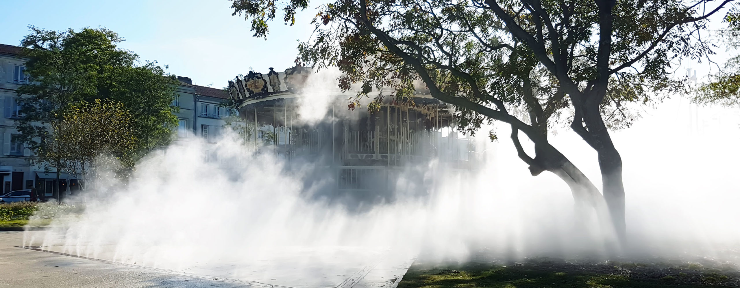 beziers jean jaures diluvial water feature fontaine fog brume fontaine